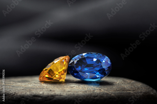 Natural gemstone, Jewel or gems on black stone background