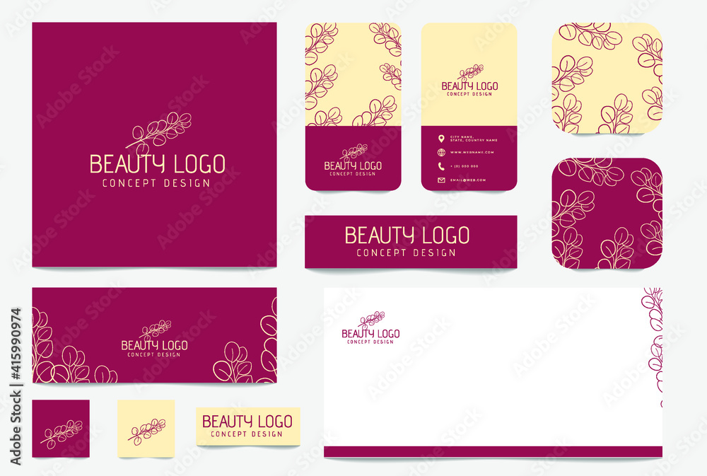 minimal floral botanical logo and stationary package
