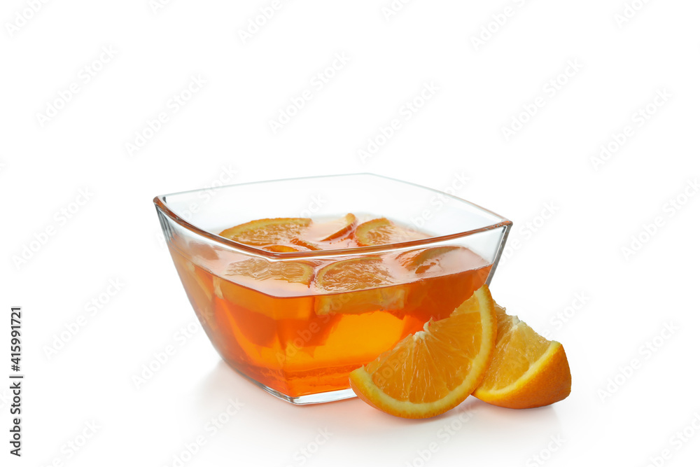 Bowl of orange jelly isolated on white background Bowl of orange jelly isolated on white background