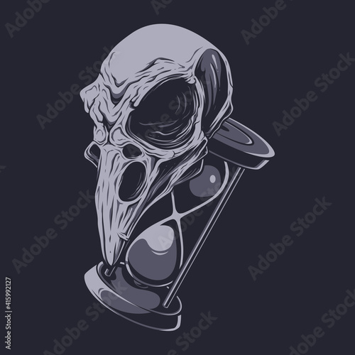 crow skull and hourglass illustration