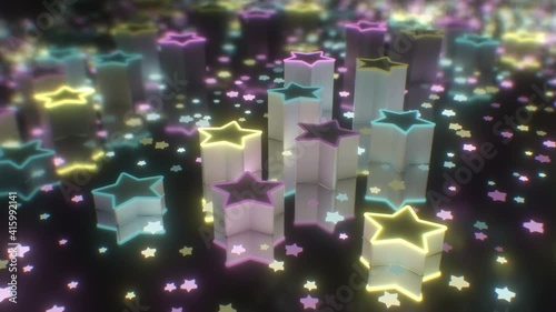 Abstract Glowing Neon Star DJ Room Illuminated Shapes Flashing Light - 4K Seamless VJ Loop Motion Background Animation