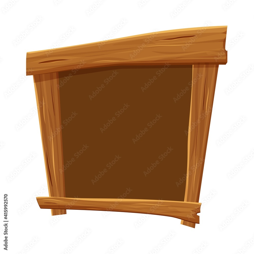 Wood frame in cartoon style, empty banner, cracked menu template isolated on white background stock vector illustration. Ui asset design, textured, detailed graphic object. Wood frame in cartoon style, empty banner, cracked menu template isolated on white background stock vector illustration. Ui asset design, textured, detailed graphic object.