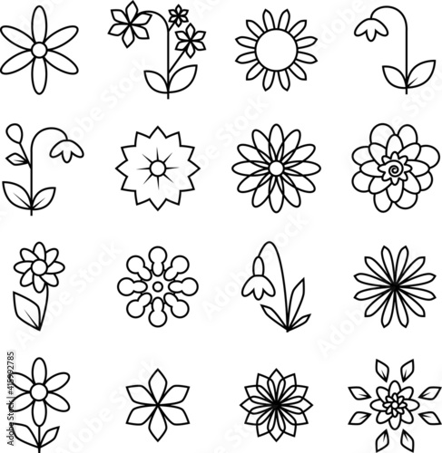 flowers icon set black line