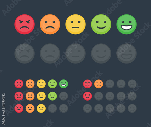 Set of smileys for ratings on dark background