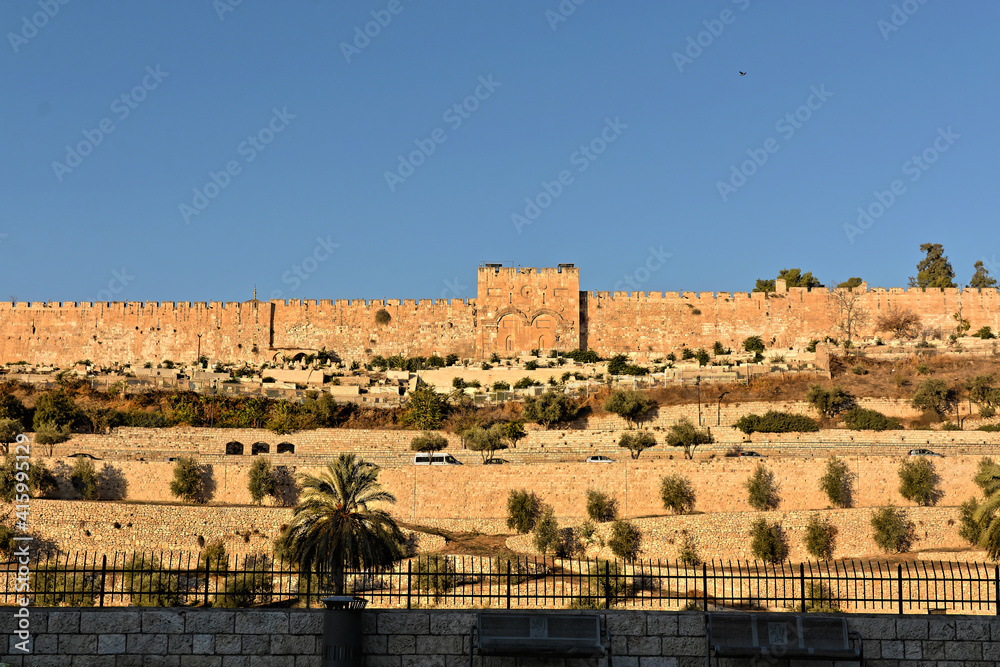 East wall of the Old City of Jerusalem.