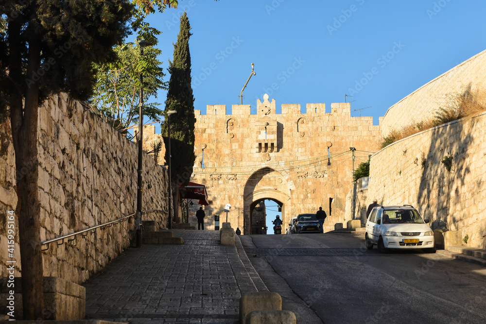 The Lion Gate of the Old City of Jerusalem.