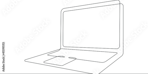 Opened mobile computer laptop. The device included for work.One continuous drawing line  logo single hand drawn art doodle isolated minimal illustration