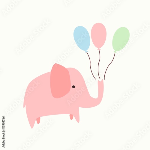Baby elephant with balloons pastel color