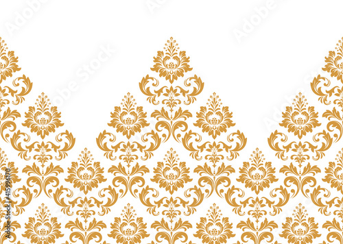 Wallpaper in the style of Baroque. Modern vector background. White and gold floral ornament. Graphic pattern for fabric, wallpaper, packaging. Ornate Damask flower ornament