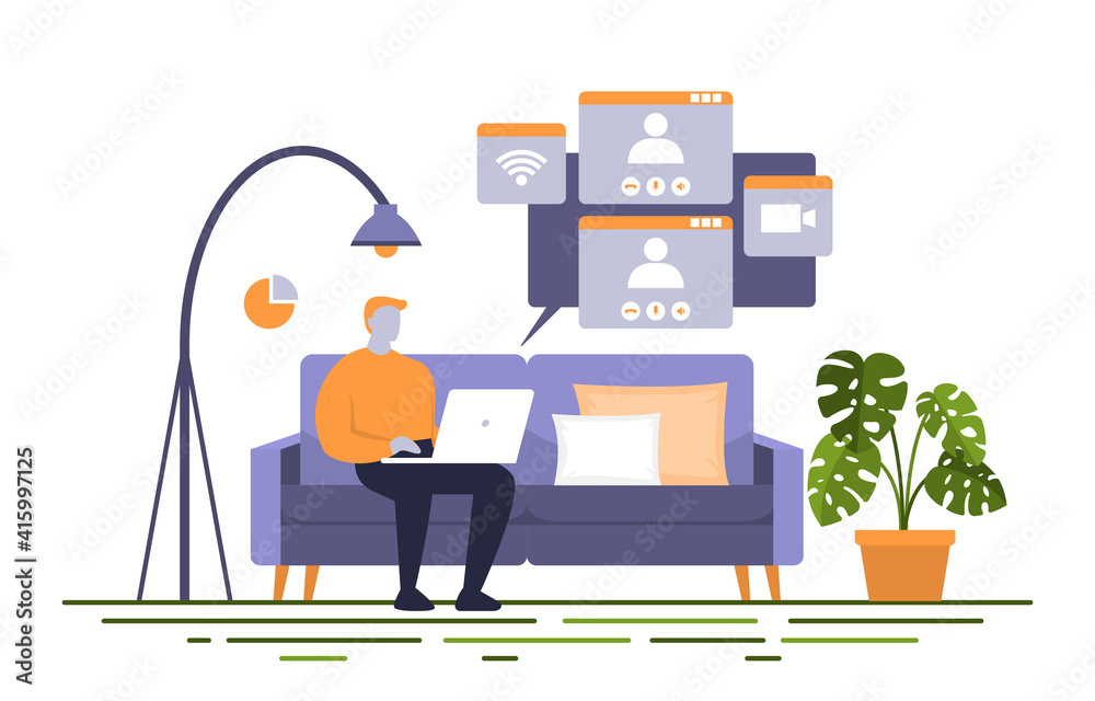 People Work From Home Internet Online Business Freelancer Illustration