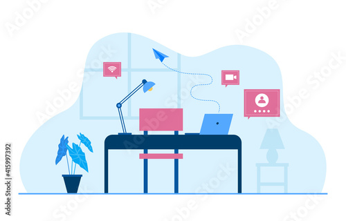 Work From Home Computer Internet Online Business Freelancer Illustration