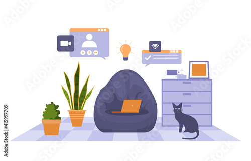 Work From Home Computer Internet Online Business Freelancer Illustration