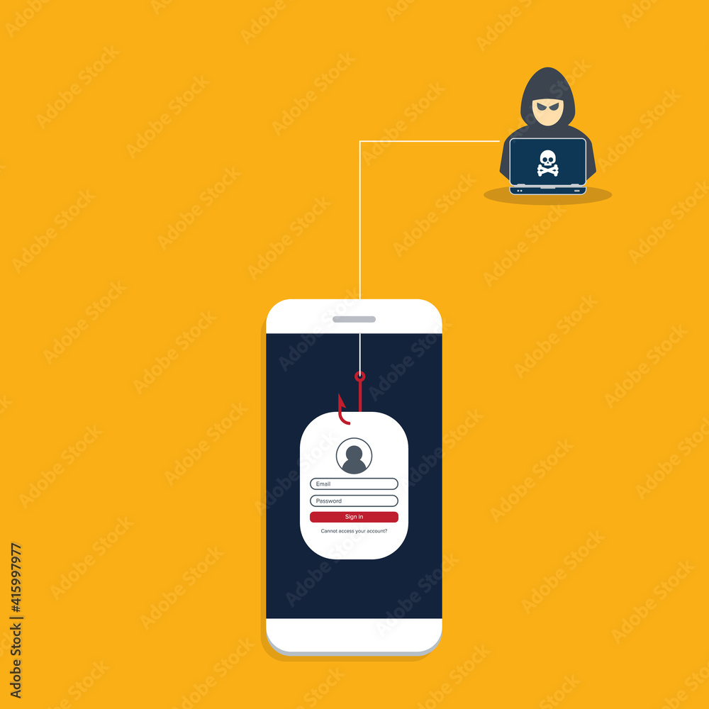 Hack Sign In Hacker and sign-in form on fishing hook on the screen of a smartphone ...