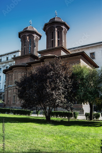 Vertical shot of the Kretzulescu Church in Bucharest, Romania photo