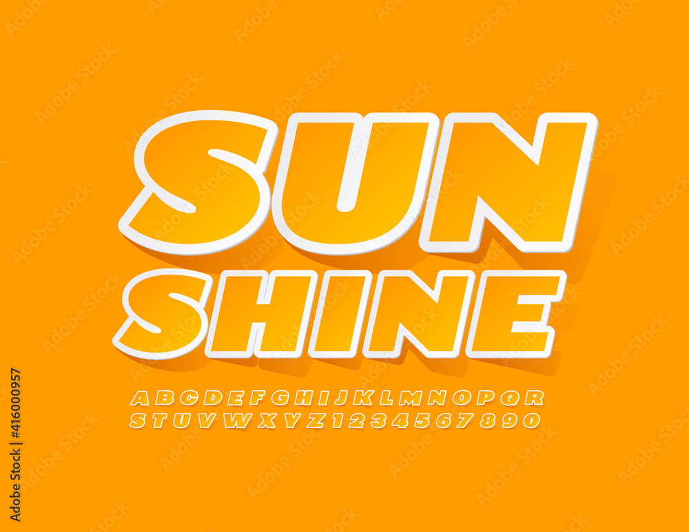 Vector bright template Sunshine with Yellow sticker Font. Creative set of Alphabet Letters and Numbers Vector bright template Sunshine with Yellow sticker Font. Creative set of Alphabet Letters and Numbers