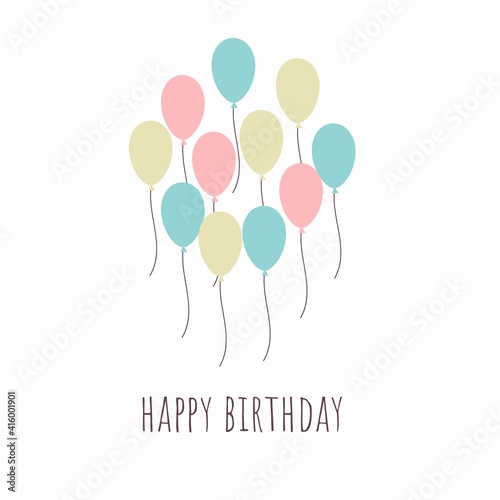 Happy Birthday card Pastel color Minimalist style , Birthday balloons vintage style