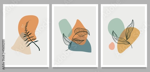 creative minimalist hand painted illustration. botanical with abstract shape for wall art decoration. Vector illustration