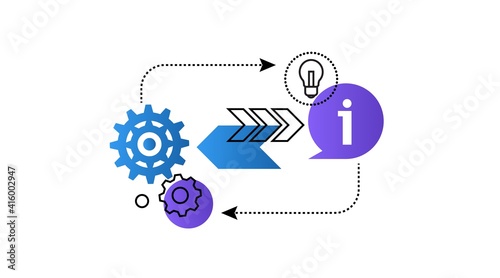 Theory-Practice. Balance. Interaction process. bulb, arrows . Vector concept .