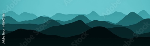 design light blue mountains slopes wild landscape - panoramic picture digital graphics background illustration