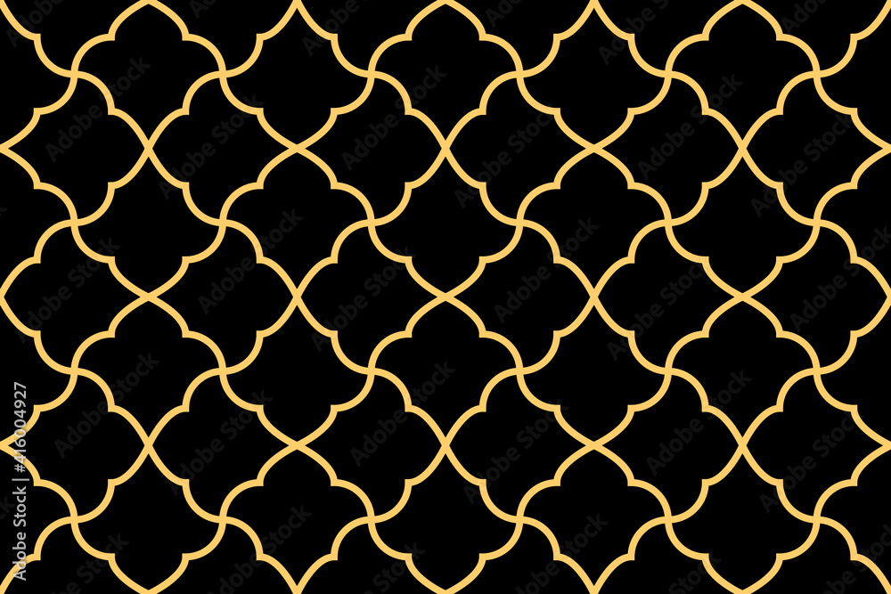 Fototapeta premium Abstract geometry pattern in Arabian style. Seamless vector background. Black and gold graphic ornament. Simple lattice graphic design