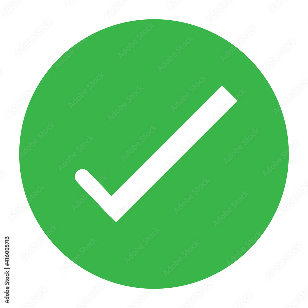 Check mark button in green circle icon on white background vector. Check mark button in green circle icon on white background vector.