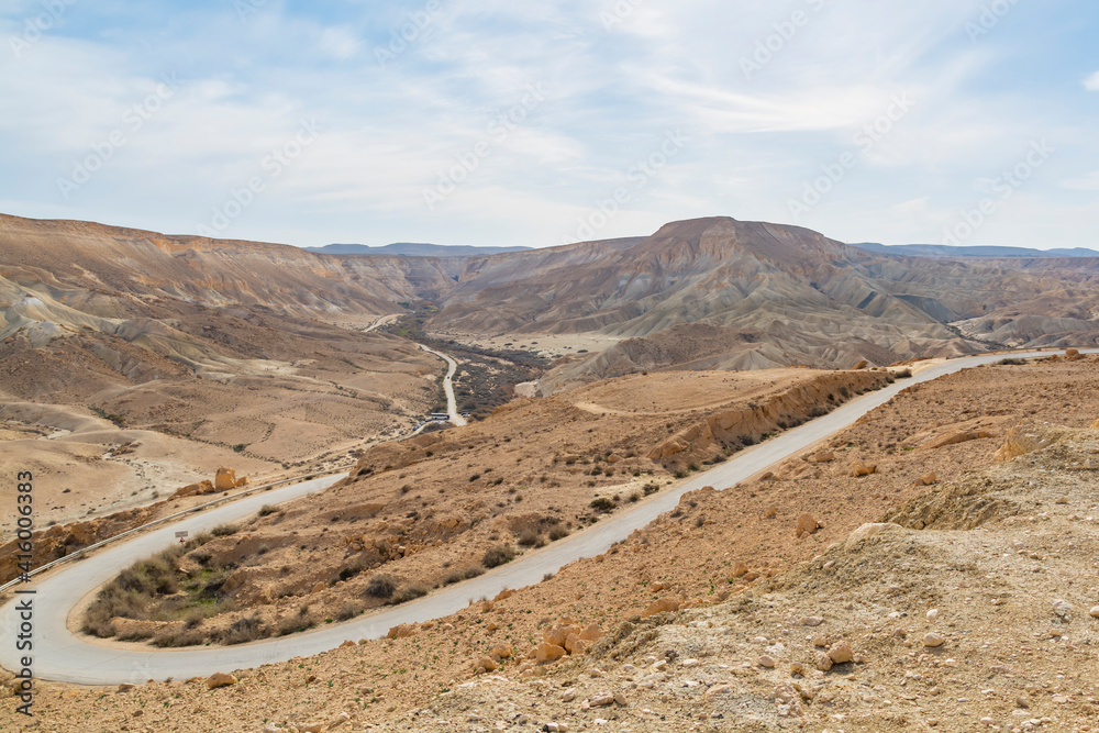 Winding road in Ein Avdat National Park, Israel.