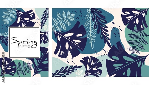 Retro tropical leaves pattern, hand drawn vector illustration. Tropical plants print. Spring design. Creative background.