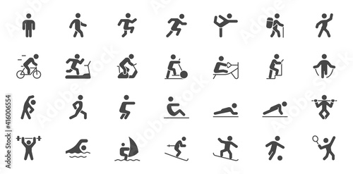 Sport people simple flat glyph icons. Vector illustration with m