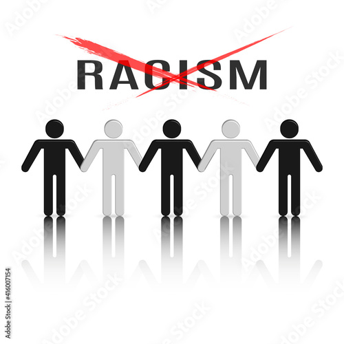 3D stick figures, racism concept, vector illustration.