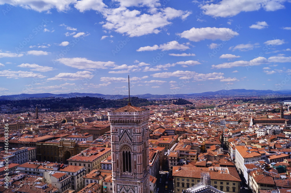 Aerial view of Florence with Giotto's bell tower, Italy