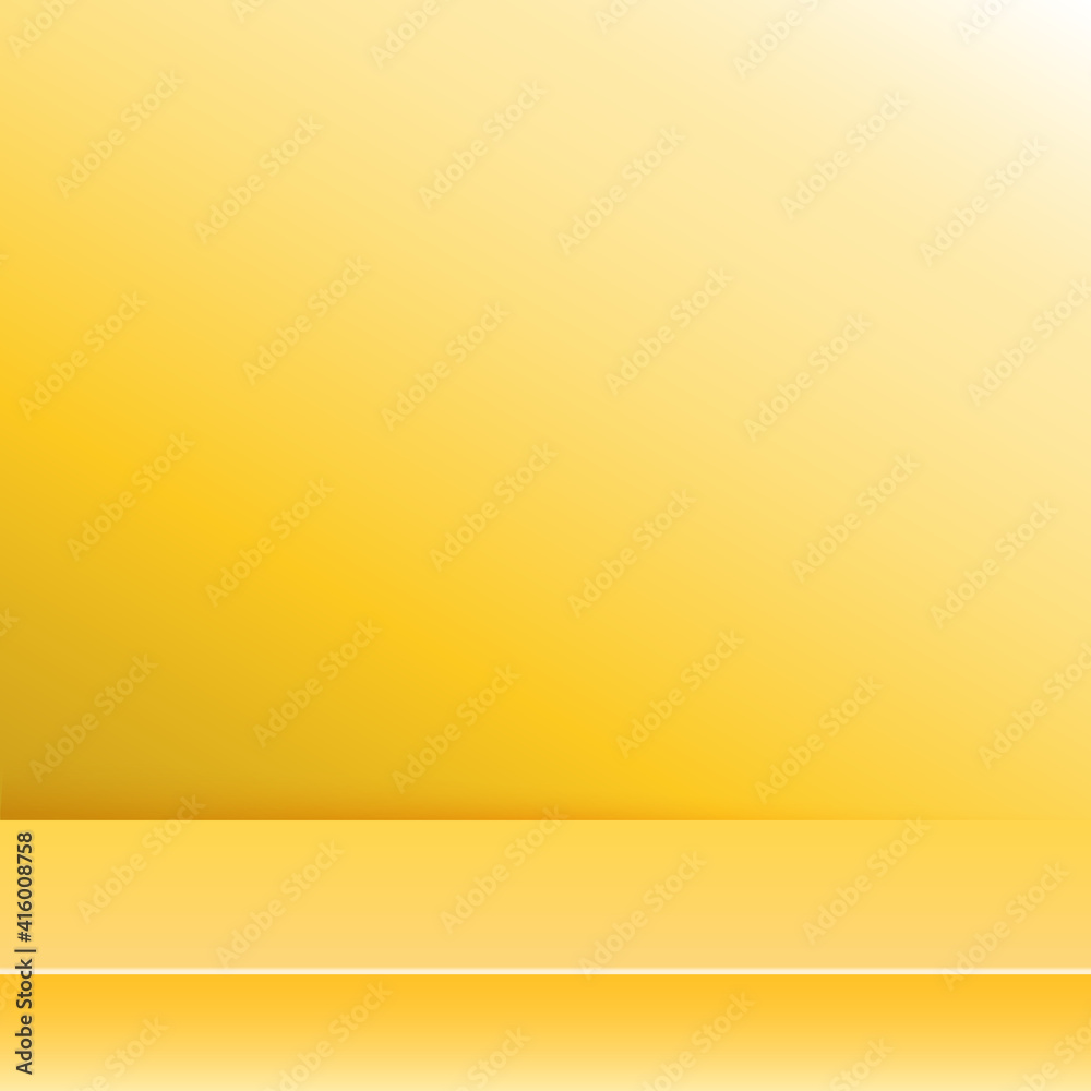 Empty yellow studio room, used as background for display your products.Minimal mock up scene.Banner studio table room product display with copy space. Empty yellow studio room, used as background for display your products.Minimal mock up scene.Banner studio table room product display with copy space.