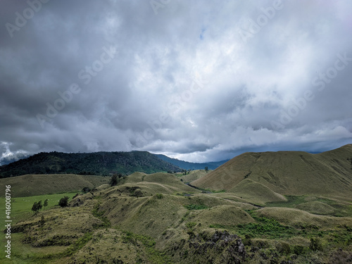 Landscape with clouds on  Wurung Crater, Indonesia
