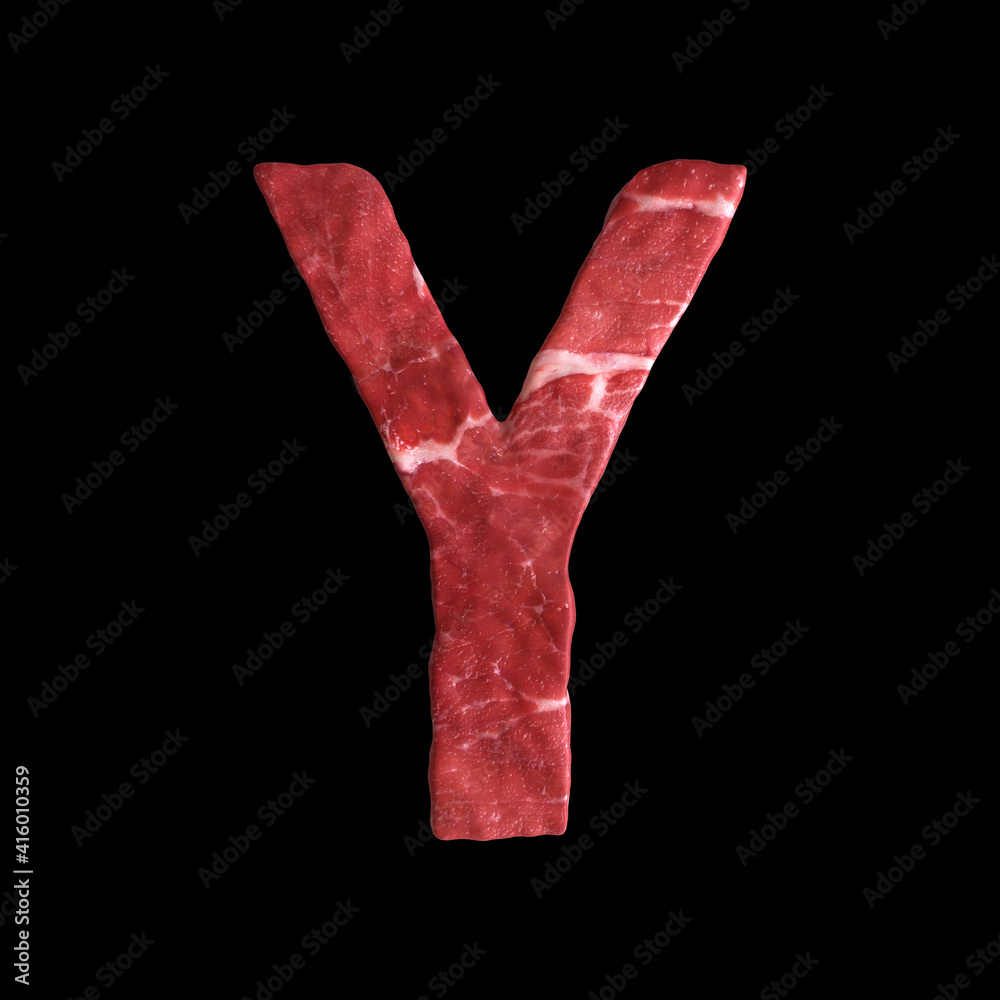 Meat Alphabet on black background, Letter Y Meat Alphabet on black background, Letter Y