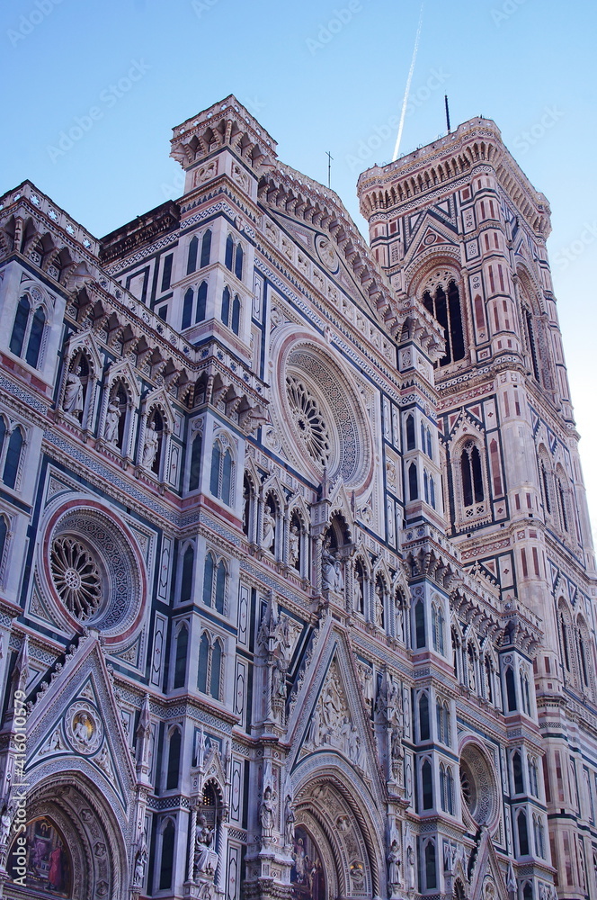 Facade of the cathedral and Giotto's bell tower in Florence, Italy