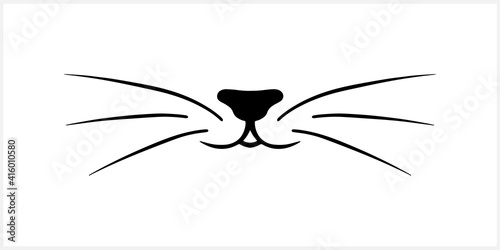 Doodle cat mustache  icon isolated on white. Outline hand drawing art line. Sketch logo animal. Vector stock illustration. EPS 10