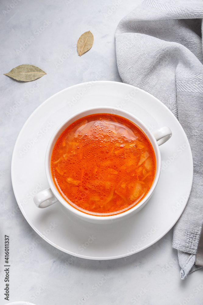 Traditional ukrainian russian soup (borscht) with bread and sour cream Traditional ukrainian russian soup (borscht) with bread and sour cream