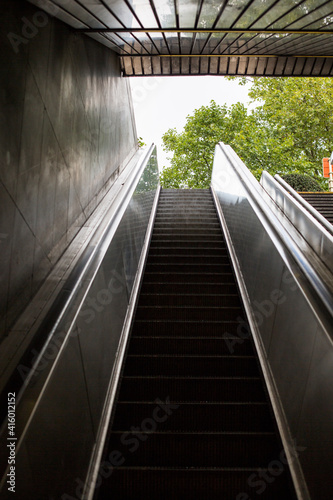 escalators of a metro and shopping center in brussels europe
