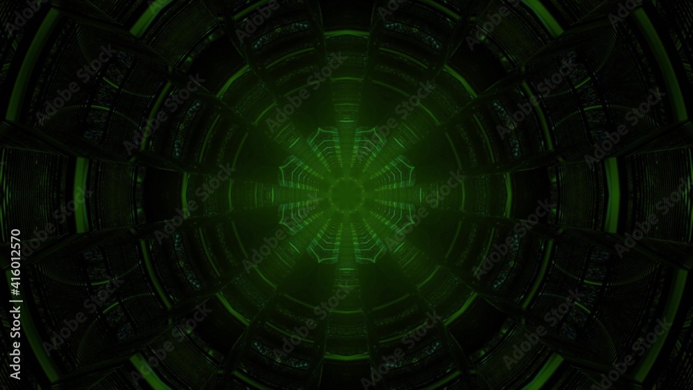 3d illustration of dark green tunnel