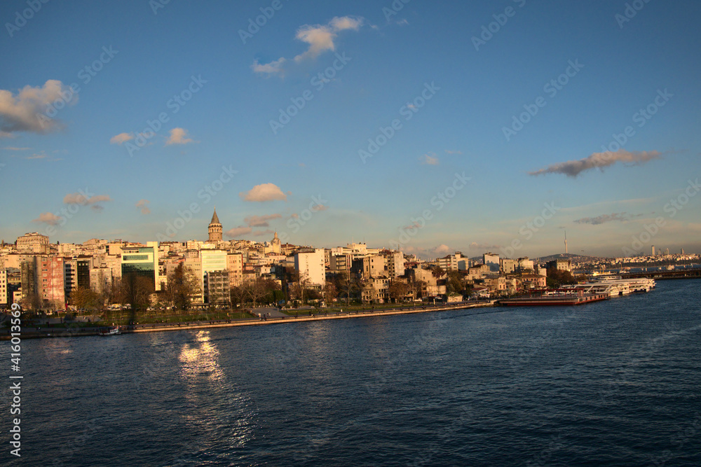 A very beautiful view of istanbul with the Marmara Sea and historic Galata Tower.
