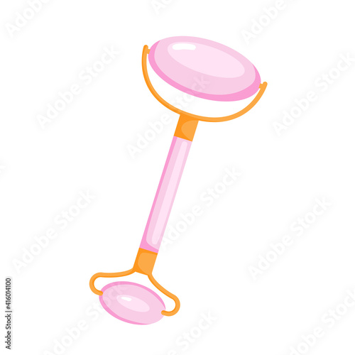 Rose quartz face roller isolated on white background.