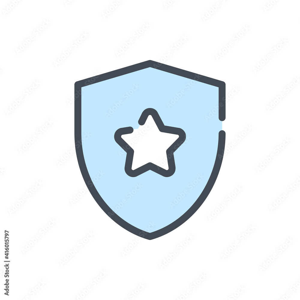 Shield with star color line icon. Winner shield vector outline colorful sign. Shield with star color line icon. Winner shield vector outline colorful sign.
