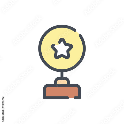 Winner award with star in circle color line icon. Reward cup vector outline colorful sign.