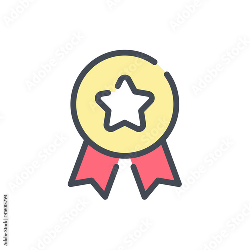 Medal with ribbon color line icon. Winner's award vector outline colorful sign.