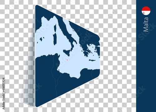 Malta map and flag on transparent background.