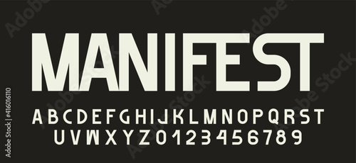 Modern minimal alphabet font. Urban typography typeface uppercase letters numbers, tech logo font. Vector illustration