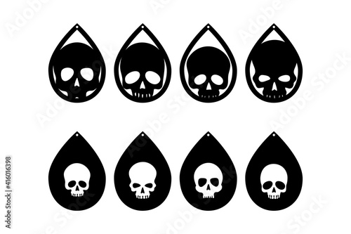 Skull black silhouettes. Earrings cut files templates. Basis graphics on white background