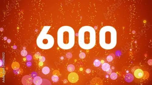 6k Counter in the style of the video social media: white font and red background. Celebration video introduction for the reaching 6000 subscribers, followers or likes. 