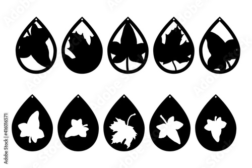 Leaves black silhouettes. Earrings cutting files templates. Basis graphics on white background