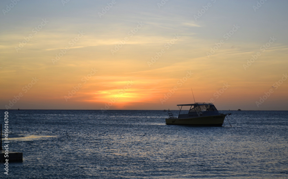 sunset in the paradise , caribbean sea , Aruba Island