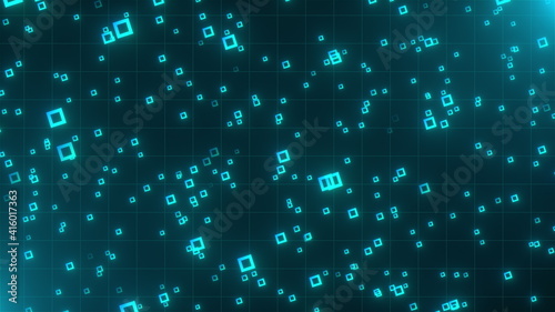 Digital background with thin lattice and geometric stroke particles. 3d render computer generated